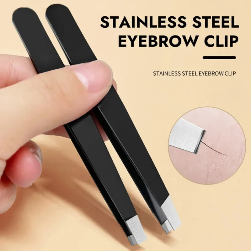 Wholesale Hair Removal Tweezers Stainless Steel Eyebrow Tweezers Pink Slanted Black Tip Point Face Harmless Makeup Beauty Black