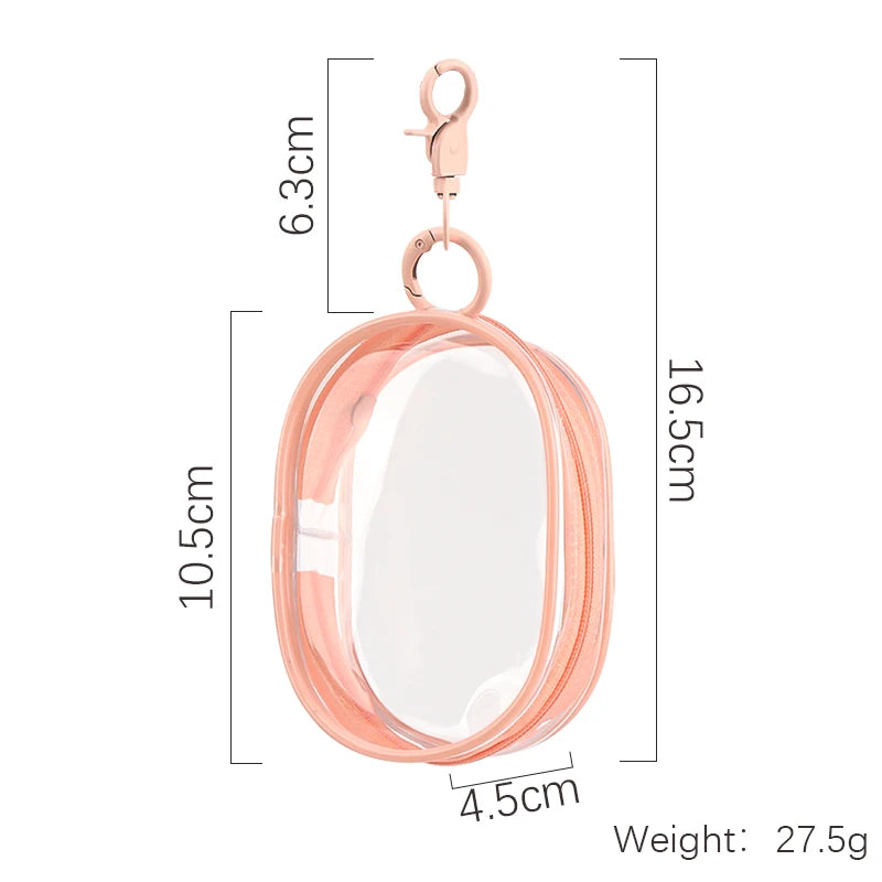 Portable Mini Clear Zipper Storage Bag With Keychain Makeup Brush Travel Cosmetics Organizer Case Cute Pvc Dustproof Bags Tool
