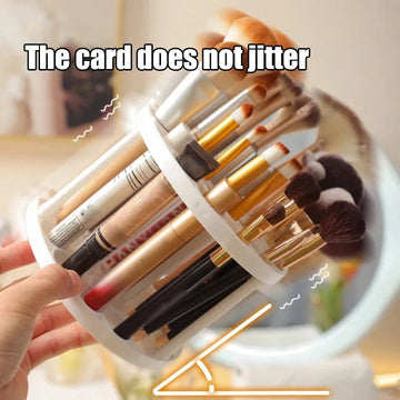 360° Rotating 45-Hole Makeup Brush Holder - Detachable & Washable Circular Storage with Pen Compartment for Dresser