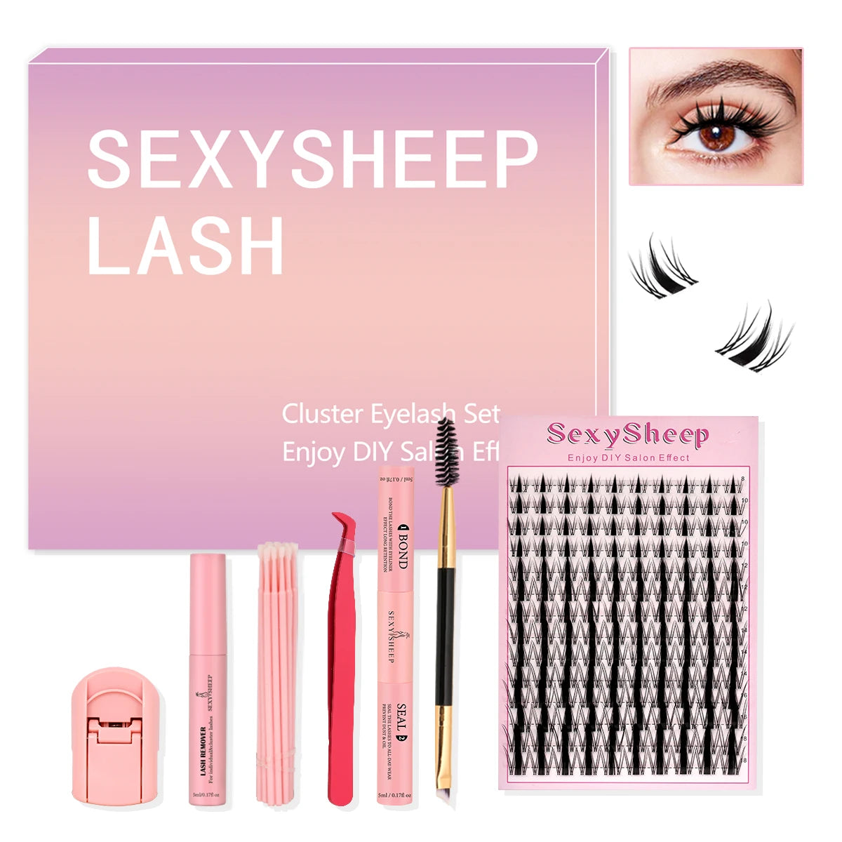 ISEEN DIY Lash Extension Mix Styles Lash Clusters Individual with Bond&Seal Remover Tweezers Lash Brush for Self Application