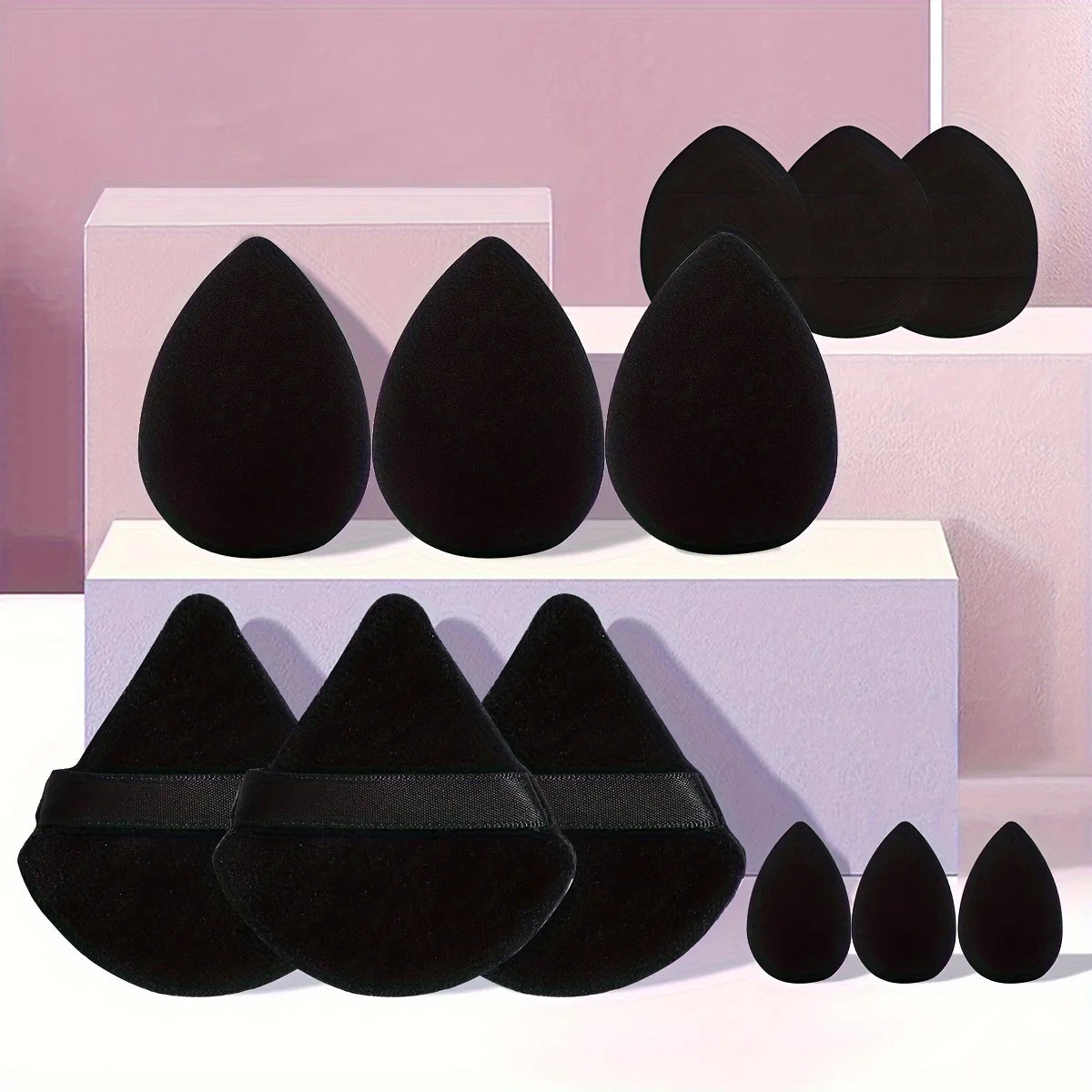 12-Piece Multi-Purpose Makeup Sponge And Powder Puff Set, Including 3 Powder Puffs, Mini Finger Powder Puffs, Beauty Eggs