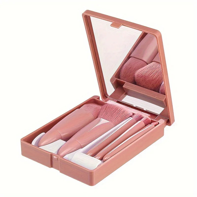 Travel Makeup Brush Set, 5-Piece Professional Mini Makeup Brush Set, Multiple Brush Heads, Compact And Portable, With Storage Bo