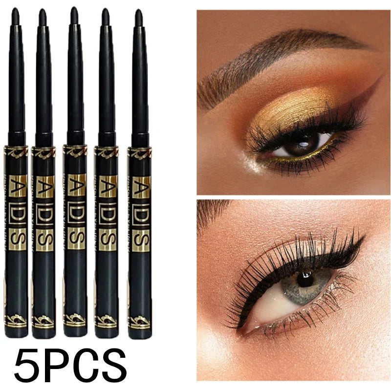 5PCS Black Brown Eyeliner Pencil - Long-Lasting, Waterproof & Sweat-Resistant | Smudge-Proof for Bold Eye Makeup, Ideal Gift