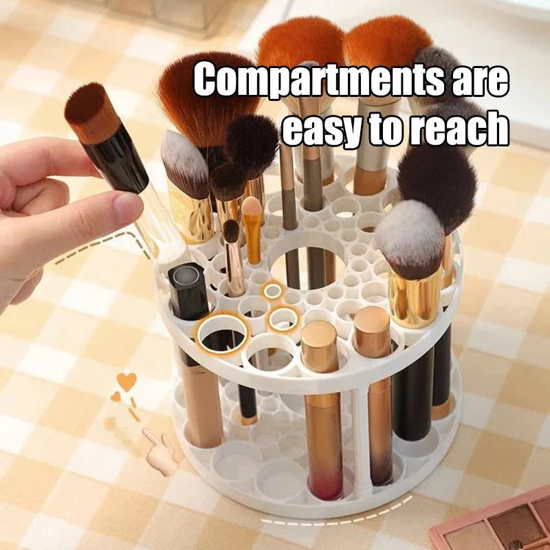 360° Rotating 45-Hole Makeup Brush Holder - Detachable & Washable Circular Storage with Pen Compartment for Dresser
